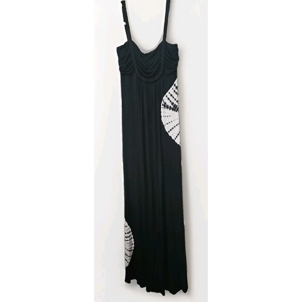 Boho Jersey Tie-dye Maxi Dress Black White Braided Straps Sz M Hippie Vibes #229